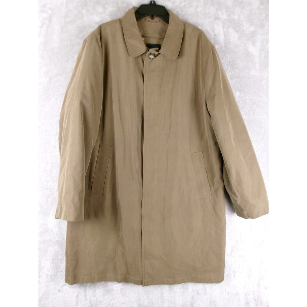 London Fog Men's 44R Tan Trench Rain Coat Zip-Out Quilted Liner Long Jacket